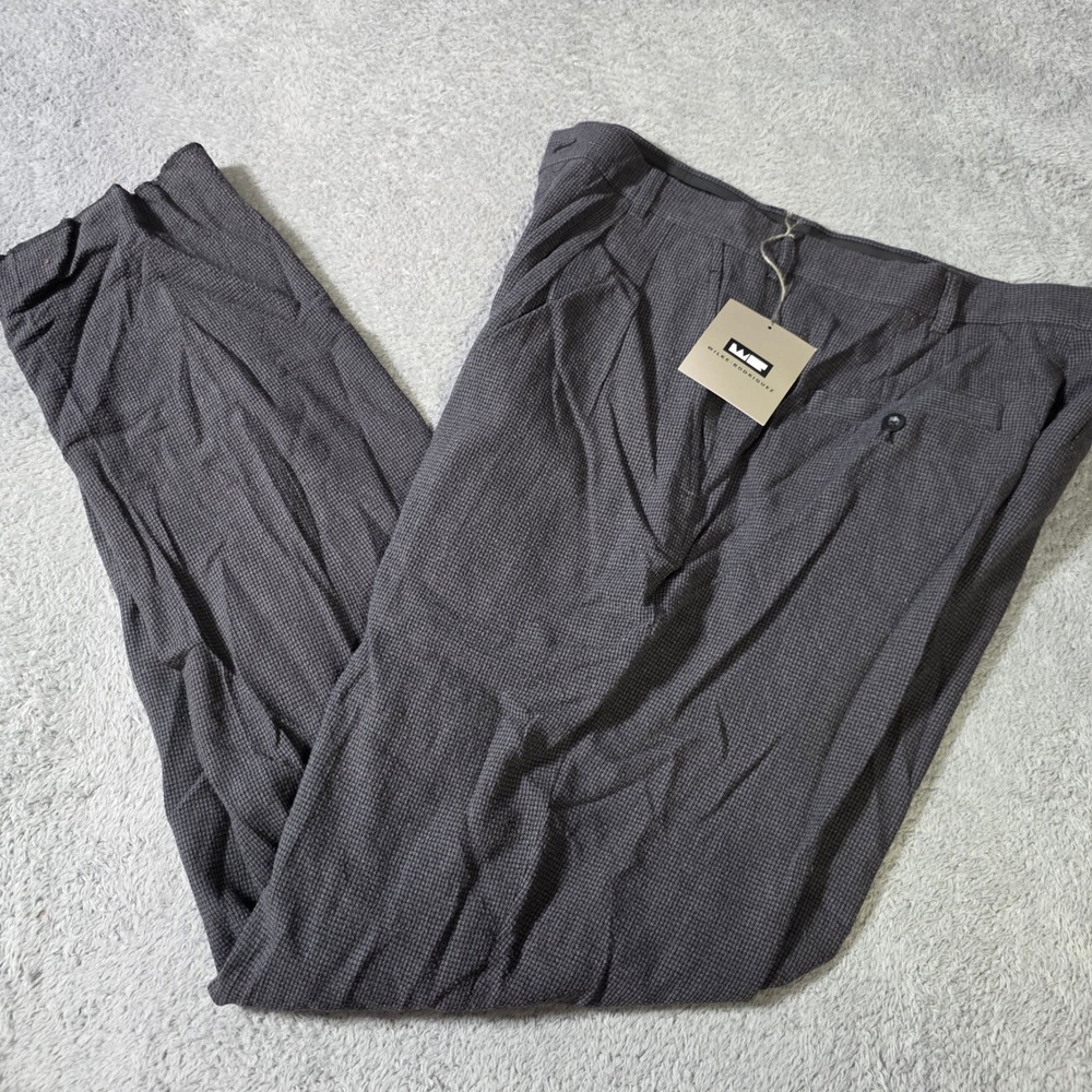 Wilke Rodriguez Mens 36x37 Dress‎ Pants Grey Pleated Micro-Check N2664X New